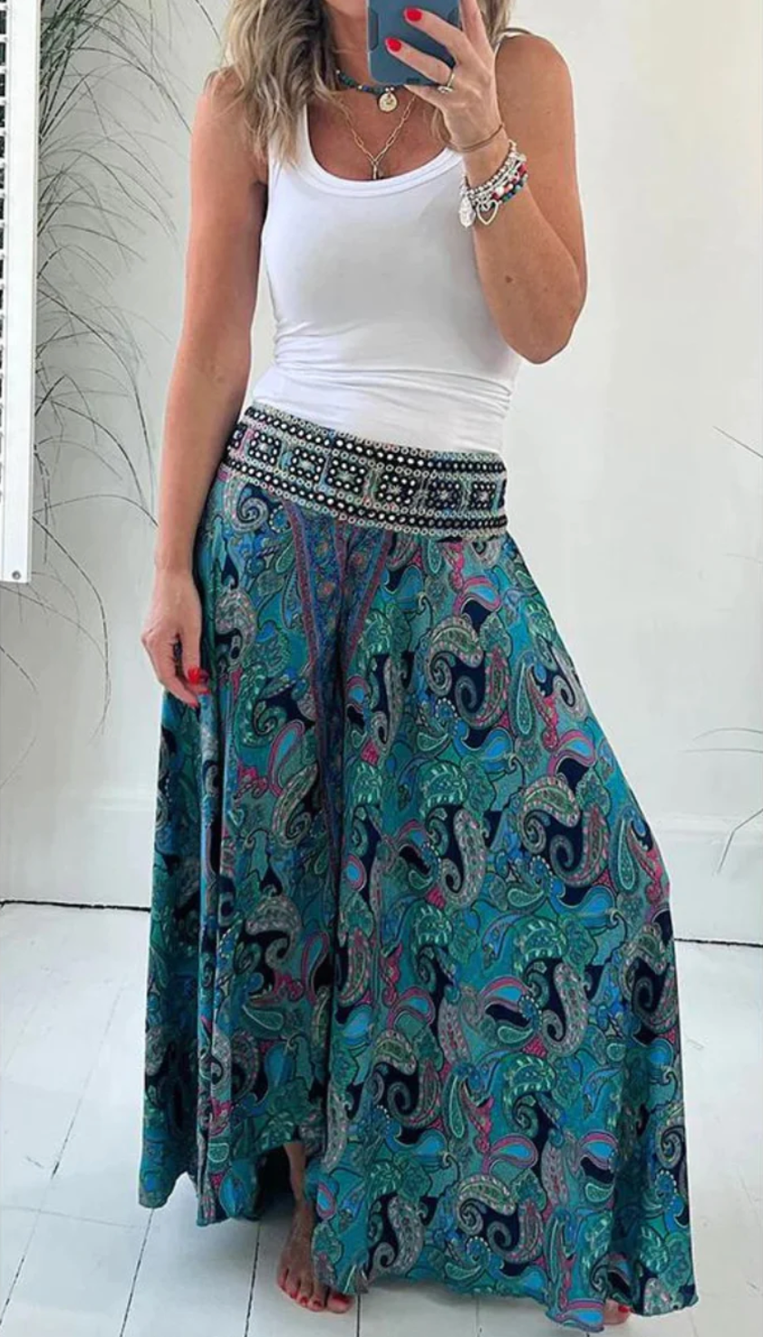 Rokbroek met etnische print & elastiek in de taille