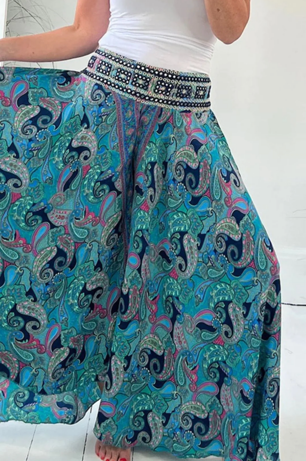Rokbroek met etnische print & elastiek in de taille