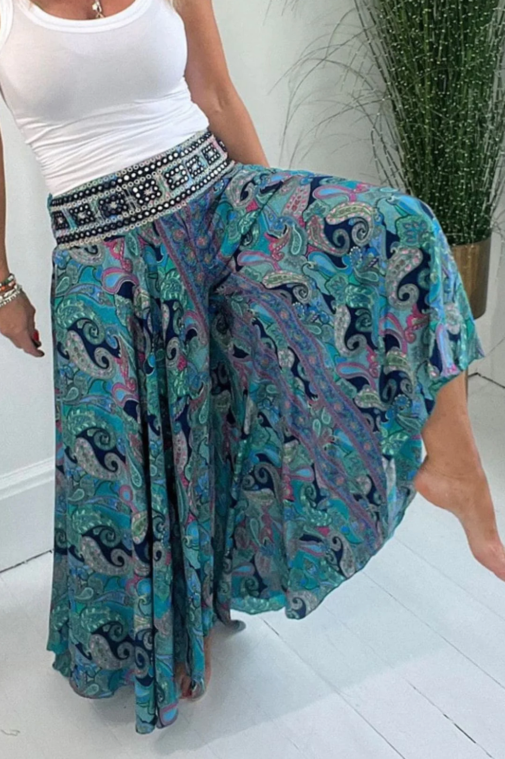 Rokbroek met etnische print & elastiek in de taille