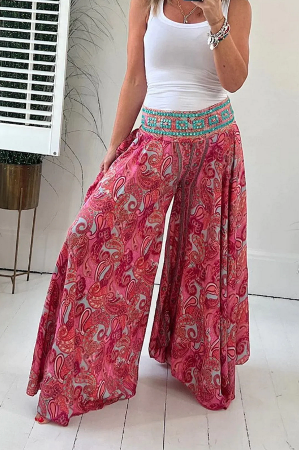 Rokbroek met etnische print & elastiek in de taille